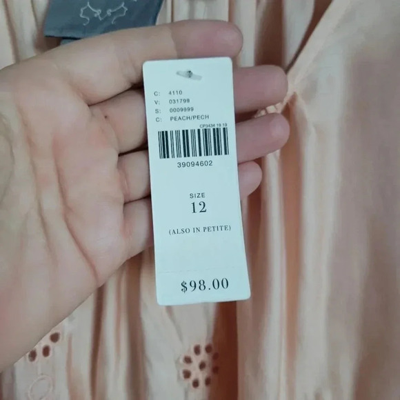 Anthropologie, New Vanessa Virginia Peach Sadie Swing Eyelet Tank Top Size 12 - Picture 8 of 11